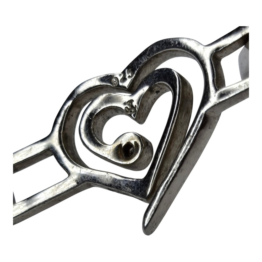 Heart Bangle Bracelet Sterling Silver 925 Diamond Accent - Picture 5 of 11